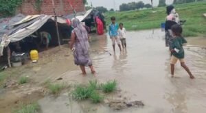 नट समुदाय की झोपड़ी में पानी
